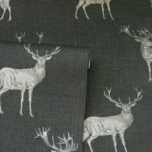 Arthouse Heritage Stag Charcoal Copper Wallpaper 909607