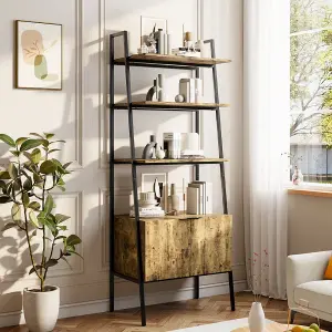 Wooden 4-Tier Ladder Shelf with Storage Cabinet