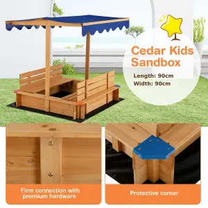 Costway Kids Wooden Sandbox with Canopy Kids Play Station with 2 Benches