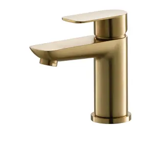 Brushed Gold Bathroom Sink Taps Mono Square Basin Taps Single Handle Bathroom Mixer Taps