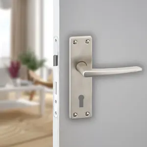 URBNLIVING 150mm Length 2 Pcs Royale Metal &  Satin Nickel Lever Latch Door Keyhole Handles Set