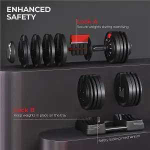 Yaheetech 3-in-1 24KG Quick-Adjust Dumbbell Weight Set with Anti Slip Handle