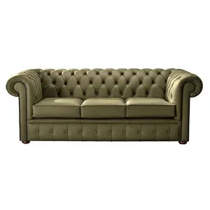 Chesterfield 3 Seater Shelly Sage Leather Sofa Bespoke In Classic Style