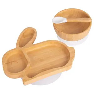 Tiny Dining - Children's Bamboo Suction Rabbit Dinner Set - White