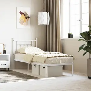 Berkfield Metal Bed Frame with Headboard White 75x190 cm