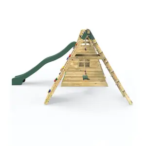 Rebo Wooden Pyramid Climbing Frame with Swing and 8.7ft Water Slide - Mystic