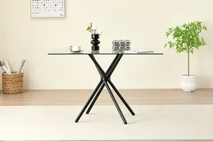 Miami Dining Table with 4 Black Emily Leather Chairs