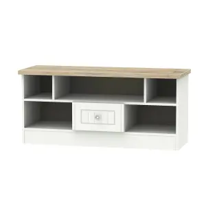 Ready assembled White oak effect Media unit with 2 shelves, (H)49.5cm x (W)112cm x (D)40cm