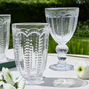 Set of 4 Vintage Luxury Drinking Clear Embossed Wine Glass Wine Goblets & Tall Drinking Glass Whiskey Glass Tumblers