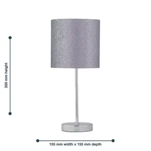 First Choice Lighting Set of 2 Chrome Stick Table Lamps with Grey Glitter Shades