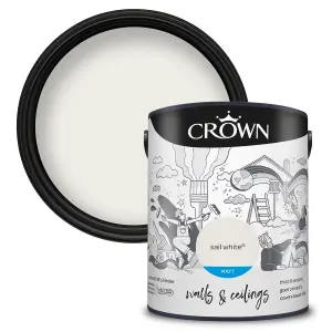 Crown Walls & Ceilings Matt Emulsion Paint Sail White - 5L