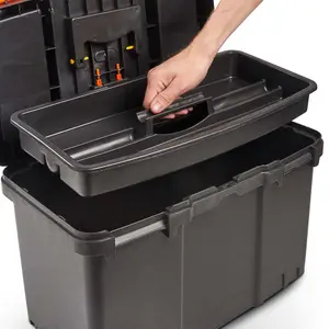 VonHaus Tool Box on Wheels with Stackable Boxes for Easy Organisation, Secure Rolling Tool Box with Lockable Cover, Removable Tray