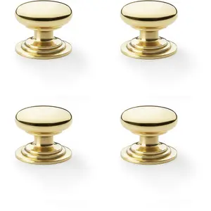 4 PACK - Stepped Round Door Knob Polished Brass 38mm Classic Kitchen Cabinet Pull Handle