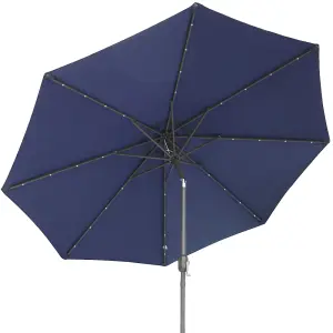 SunDaze 2.7M Blue Garden Parasol with Solar LED Lights and Crank Tilt Mechanism Outdoor Patio Umbrella