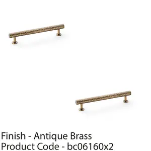 2 PACK - Hammered T Bar Pull Handle - Antique Brass - 160mm Centres SOLID BRASS Drawer