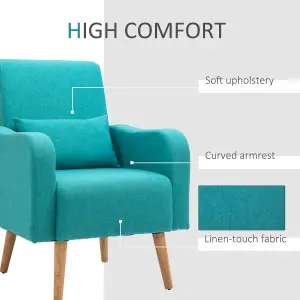 HOMCOM Nordic Leisure Lounge Sofa Accent Chair with Pillow for Bedroom Teal