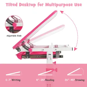 COSTWAY Kids Desk & Chair Set Adjustable Study Table with Tilting Tabletop