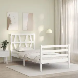 Berkfield Bed Frame with Headboard White 90x200 cm Solid Wood