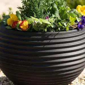 Primrose Black Round Flower Planter Pot Bowl Fibrestone Weather Resistant Plastic 54cm