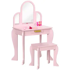 HOMCOM Kids Dressing Table Set Kids Vanity Set w/ Drawer, Mirror - Pink