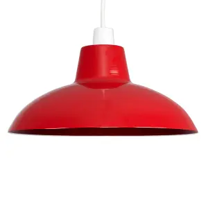 ValueLights Civic Metro Red Ceiling Pendant Shade and B22 GLS LED 10W Warm White 3000K Bulb