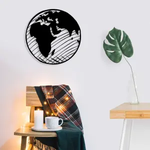 Decortie Modern Metal Wall Art Our Planet Theme Home Ornament Decorative Minimalist Design Hanging Wall Sculpture, Black