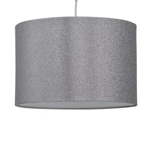 First Choice Lighting Set of 2 Silvery Grey Glitter 25cm Pendant Lightshades