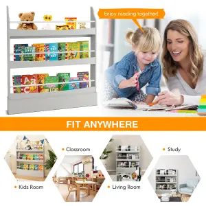 Costway 3-Tier Kids Bookshelf Toy Storage Bookcase Rack Wall w/ Anti-toppling Kits Grey