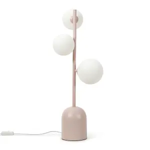 ValueLights Marlow Blush Pink 3 Way Bedside Table Lamp with Glass Globe Lampshades Living Room Bedroom Light