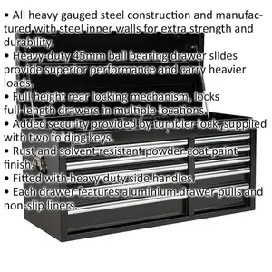 Lockable Black Tool Chest with 10 Drawers - Heavy Duty Steel Storage Cabinet 1025 x 435 x 495mm