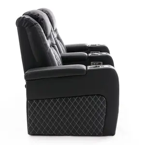 Broadway 2 Seater Electric Recliner Cinema Sofa USB Charging Led Base (Black w White Stitching)