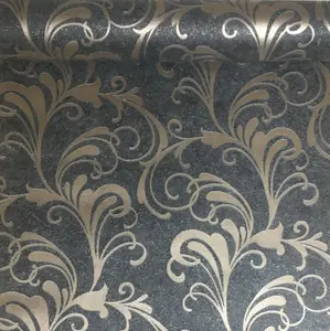 Rasch Scroll Charcoal Black Metallic Bronze Glitter Textured Wallpaper 301861