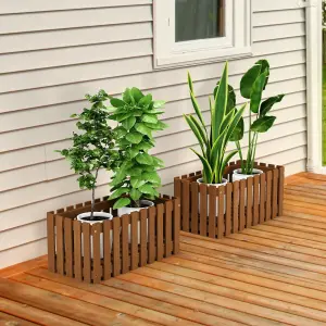 Furinno Tioman Hardwood Slat Style Flower Planter Box in Teak Oil, Natural