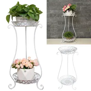 Garden 2 Tier White Tall Round Vintage Plant Stand 64cm H