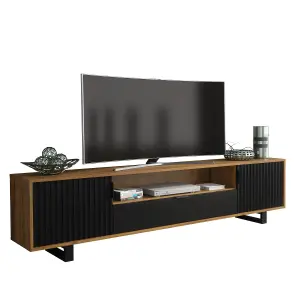 Blackridge TV Unit 200cm Oak & Black Fluted - Creative Furniture