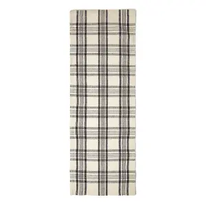 Homescapes Logan Black and White Tartan Check Non-Slip 100% Wool Rug, 66 x 200 cm