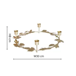 Autumn Wreath Candle Holder Centrepiece Gold H8cm D30cm