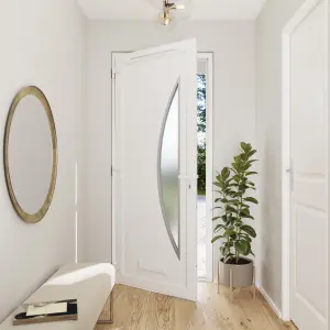 Fortia Hermoso Frosted Glazed White RH External Front Door set, (H)2085mm (W)840mm