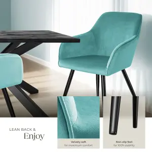 Chair Marilyn - with armrests, padded, velvet look, black steel legs - turquoise/black