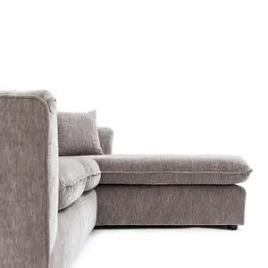 Lucas Water Repellent Velvet Chenille Left Facing Corner Sofa in Light Grey