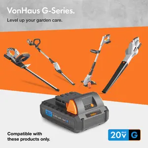 VonHaus Pole Hedge Trimmer Cordless, Long Reach Telescopic Cutter, 20V Battery, Charger, Shoulder Strap, Adjustable Head