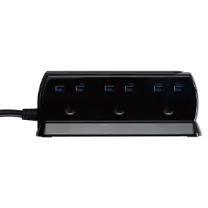 Masterplug Surge Black 6 socket Extension lead with USB, 2m