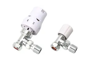 Warmer System Angle White Thermostatic Radiator Valve Vertical Or Horizontal Mounting with Matching Lockshield Valve 15x1/2