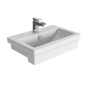 White Stone 580mm L x 568mm W White Ceramic Rectangular Sink with Overflow