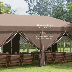 Outsunny 3 x 6m Pop Up Gazebo Height Adjustable Party Tent w/ Storage Bag Brown