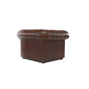 Chesterfield Low Back Club ArmChair Antique Brown Real Leather In Classic Style