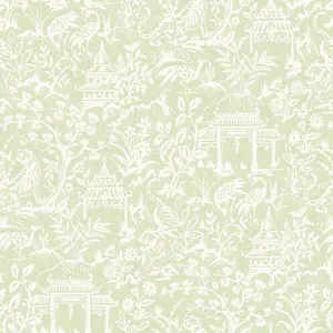 Galerie Secret Garden Green Botanical Toile Wallpaper Roll