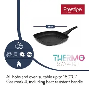 Prestige Thermo Smart Black Square Aluminium Induction Suitable Diamond Infused Non-Stick Grill Pan 28cm