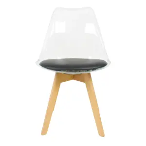 Soho Clear and Black Plastic Dining Chair with Squared Light Wood Legs