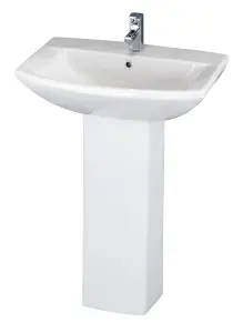 Destin Square Ceramic Set - Includes Close Coupled Toilet Pan, Cistern, Seat, 1 Tap Hole 600mm Basin & Full Pedestal - Balterley